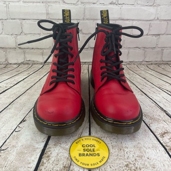 Dr. Martens leather lace up boots, red. US 1J - Picture 3 of 11